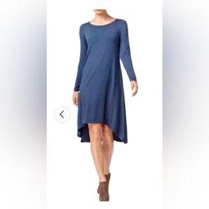 Eileen Fisher Small Viscose Blend Blue Long Sleeve Dress Hi Lo Hemline Stretch